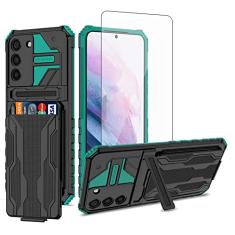 Asuwish Capa de celular para Samsung Galaxy S22 Plus S22+ 5G com protetor de tela de vidro temperado e suporte fino para cartão de crédito, acessórios para celular S22+5G S22plus 22S + S 22 22+