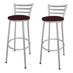 Kit 2 Banco Banqueta Alta Bar Gourmet Encosto Chapa Prata - Moveraço