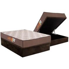 Conjunto Box Baú Casal: Colchão Espuma Polar D28 Pérola Brown + Base Crc Suede Brown (138x188)