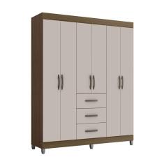 Guarda Roupa Sevilha 6 Portas 3 Gavetas Poquema Castanho/off White