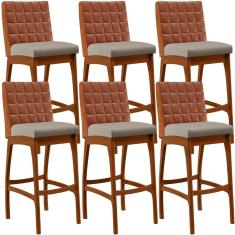 Kit 06 Banquetas Altas Mila Camel Linho Bege