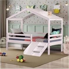 Cama Infantil Prime Com Telhado Claraboia E Kit Escadinha Casatema Branco/Natural
