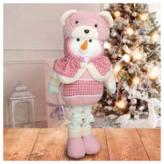 Boneco De Neve Natal Rosa Fofinho Perna Ajustável 94cm