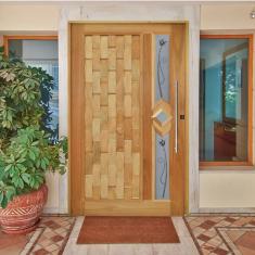 Kit Porta De Madeira Pivotante 210X120Cm Batente 14Cm Fechadura 803 Eucalipto