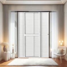 Porta Balção De Aluminio 210x150cm 2 Folhas Moveis E 1 Folha Fixa Branco