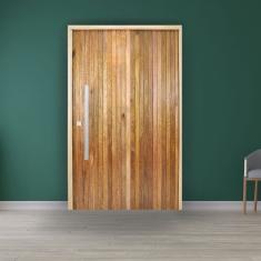 Porta Pivotante Ripada Cedro Batente 14 Puxador Barra Chata 120 X 210 Esquerdo Natural