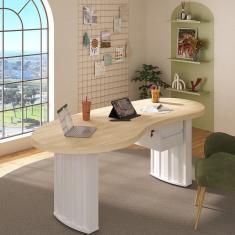 Mesa Para Escritório Diretor Organic Com 2 Gavetas Carvalho Branco