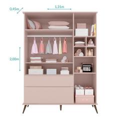 Guarda Roupa Infantil Retrô Alice 3 Portas E 2 Gavetas Rosê - Pr Baby Rosê