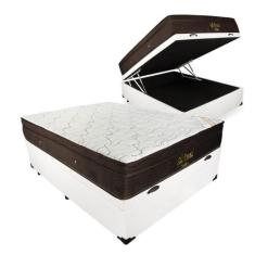 Cama Box Com Baú Casal Branco Blindado + Colchão De Molas Ensacadas - 