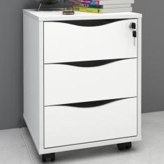 Gaveteiro com Rodízios Face 3 Gavetas com Chave Branco - Artany - Arta