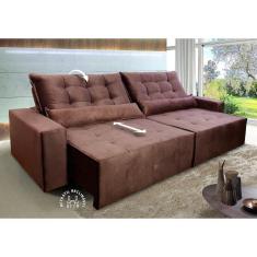 Sofá Retrátil Reclinável Montebello 2,10m Suede Velut Marrom c/ Molas no Assento - King House