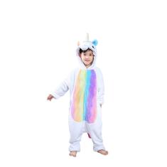 Unicórnio Branco Frente Colorida Infantil Pijama Kigurumi Macacão Fantasia