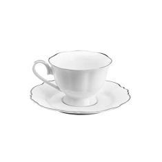Conjunto 6 Xícaras de Chá de Porcelana com Pires Branco com Fio Prata 180ml - Wolff