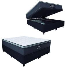 Cama Box Baú Casal Queen Colchão Molas Ensacadas Pillow Top Maximus 158x198x69cm Cinza / Preto Gazin - Suporta até 120Kg por Pessoa