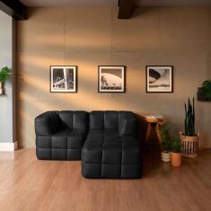 sofá guldi popup com 2 módulos canto e puff corino preto