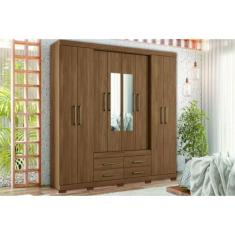Guarda Roupa 8 Portas e 4 Gavetas c/ Espelho e Pés Nápoles Ébano - San