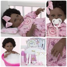 Boneca Bebê Reborn Realista Negra 20 Itens Bolsa Maternidade - Cegonha