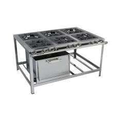 Fogão Industrial 6 Bocas 40x40 com Forno Aço Inox Metalmaq, Gás de Bot