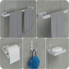Kit Acessórios Para Banheiro Branco 5 Peças - MetalCromo