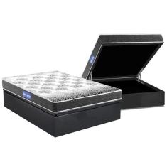 Cama Box Baú Casal: Colchão Espuma Probel D20 Guarda Costas Resistente Black + Base Gray(138X188)