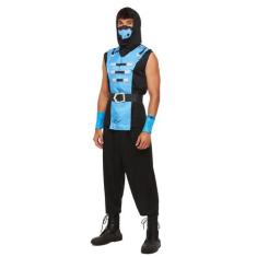 Fantasia Ninja Adulto Azul Fighter Mortal Carnaval Halloween - Fantasi