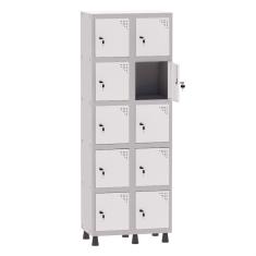 Armário Guarda Volume Locker Roupeiro 2 Vãos 10 Portas Aço GRF502/10 Cinza e Branco - Pandin