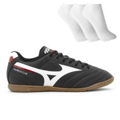 Chuteira Futsal Mizuno Morelia Club In + 3 Pares de Meias, 43, Preto, 