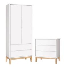 Cômoda Gaveteiro e Guarda Roupa Infantil 2 Portas New Classic Branco c