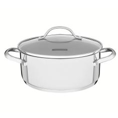 Caçarola Rasa Tramontina Una em Aço Inox com Fundo Triplo e Tampa de Vidro 20 cm 2,9 L 62283200