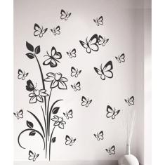 Adesivo Decorativo de Parede Combo Floral e Kit 68 Borboleta