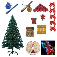 Árvore Natal Verde 1,50M 320 Galhos 75 Enfeites Pisca 110V