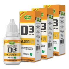 Kit 3 Vitamina D3 2.000 Ui Unilife Menta 20Ml