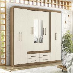Guarda-roupa Casal 8 Portas 4 Gavetas Nápoles com Espelhos Jatobá/Areia