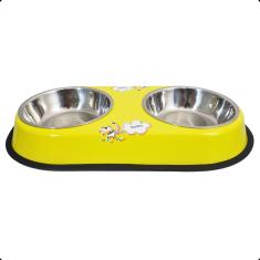Comedouro Duplo Gato Cachorro Tigela Inox Antiderrapante Med