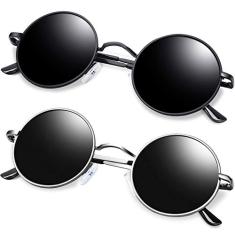 Óculos de sol polarizados redondos Retrô Steampunk, Óculos Dark Armação de Vintage Hippie Metal, Óculos de Sol Proteção Solar UV