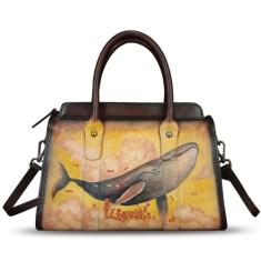 Bolsa feminina de couro genuíno pintada à mão, bolsa de mão com alça superior, bolsa tiracolo, Padrão 2