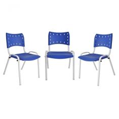 Kit 3 Cadeiras Iso para Escola Escritório Comércio Azul Base Branca
