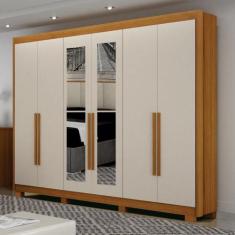 Guarda-Roupa Casal 100% MDF 6 Portas 6 Gavetas com Pés e Espelhos Diam