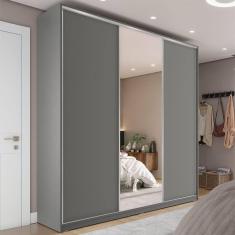 Guarda-Roupa Casal com 1 Espelho Zemartt 100% MDF 3 PT 3 GV Cinza