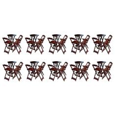 Kit 10 Jogos Mesa Bistrô Madeira Maciça Banquetas Madeira 99cm Imbuia Preguiçosa