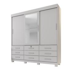 Guarda-Roupas Londres 3 Portas 9 Gavetas Com Espelho Benetil Branco