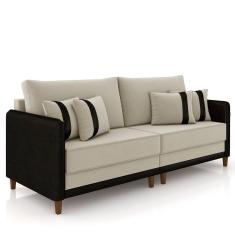 Sofá 3 Lugares Living 232cm Zoe K04 Veludo Bege/preto - Mpozenato