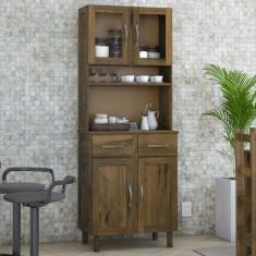 Armário para Cozinha 4 Portas 2 Gavetas Madeira Maciça Castanho 48 - L