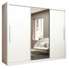 Guarda roupa royale 3 portas c/ 1 porta de espelho branco acetinado gelius móveis
