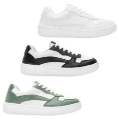 Kit 3 Pares Tênis Casual Feminino com Recortes Dia a Dia-Feminino