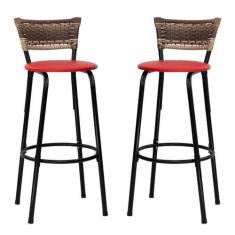 Conjunto 2 banquetas Para Bancada Alta Cozinha Encosto Balcão American