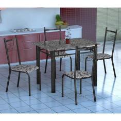 Conjunto De Mesa Gênova Com 4 Cadeiras Lisboa Preto Prata E Branco Flo