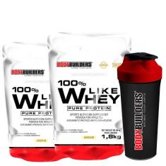 Kit Academia Suplementos Alimentares 2x 100% Like Whey Protein Rapida Absorção 1,8kg + Shaker