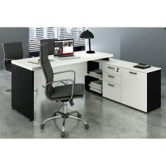 Mesa Consultório em L 1,90m Web40 c/ Armário Branco / Preto