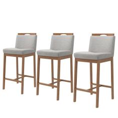 Conjunto 3 Banquetas Madeira Maciça Dani Nogueira Tec Lona